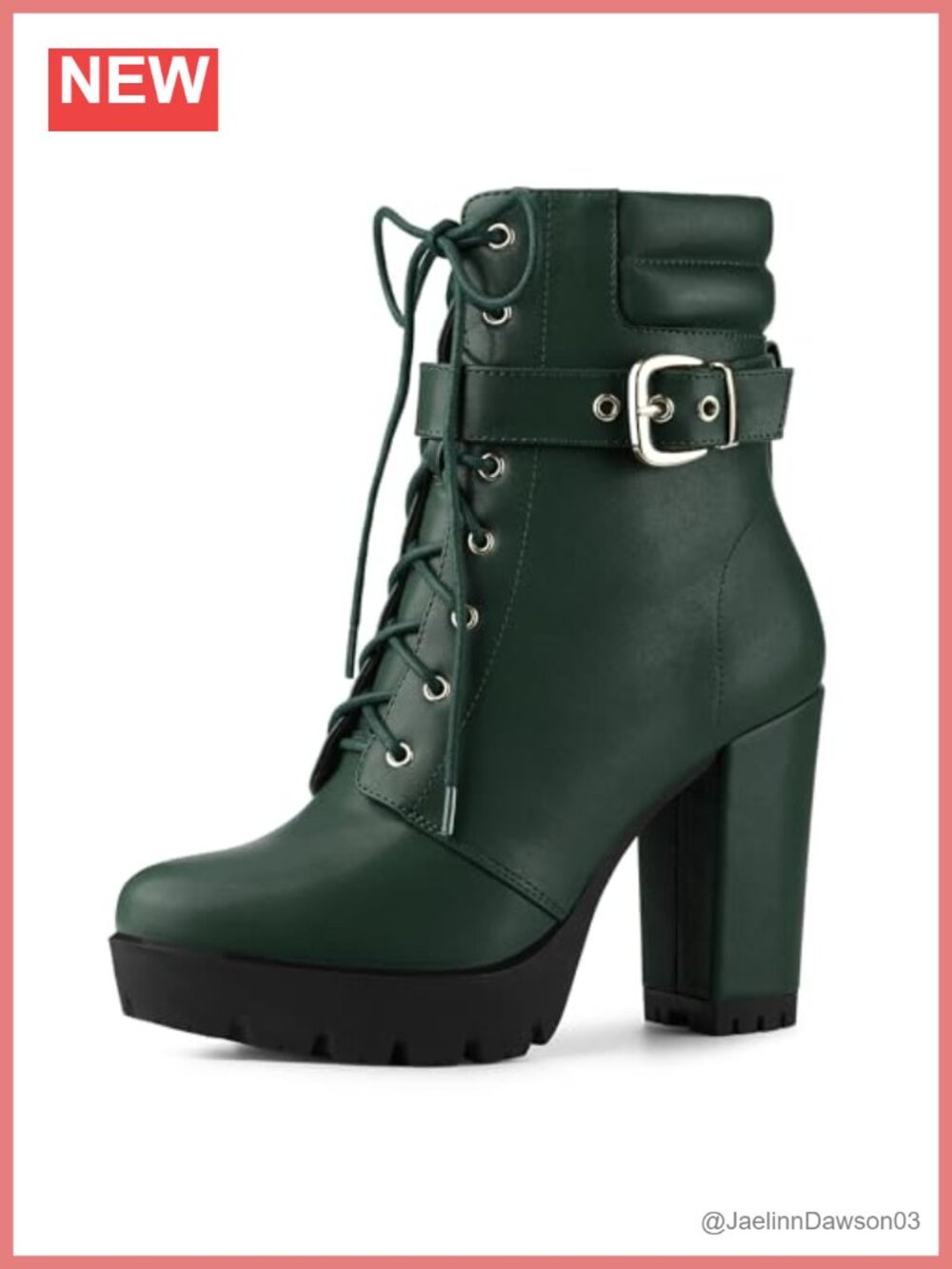 Faux Leather Lace Up Platform Block Heel Combat Ankle Boots